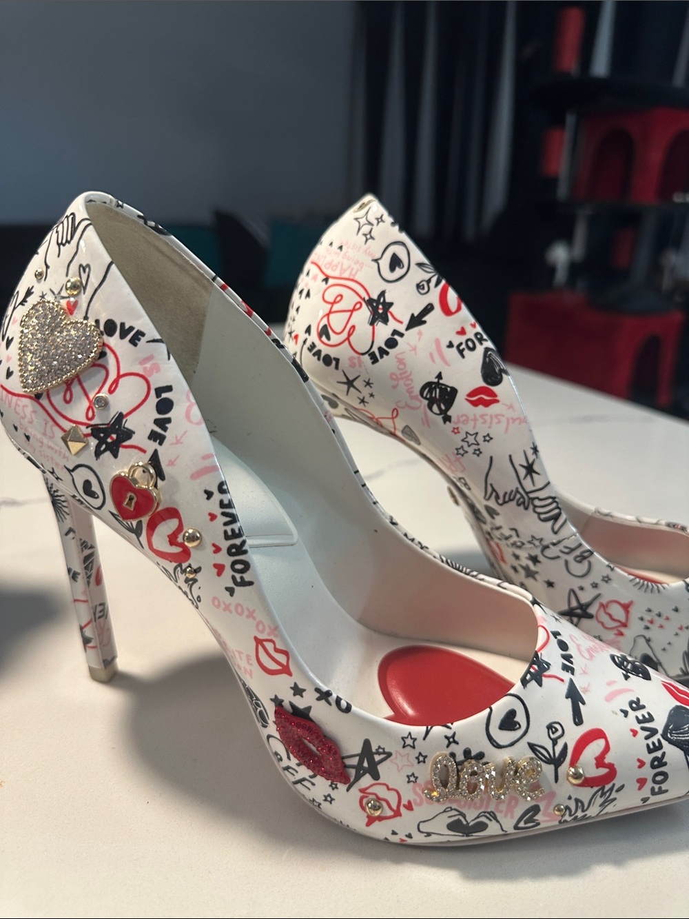 Aldo White Graffiti Heart Print Stiletto Heels